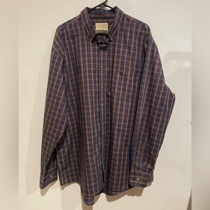 Cabela's Blue and Brown Plaid Button Down Shirt Outfitters Series 2XL Tall